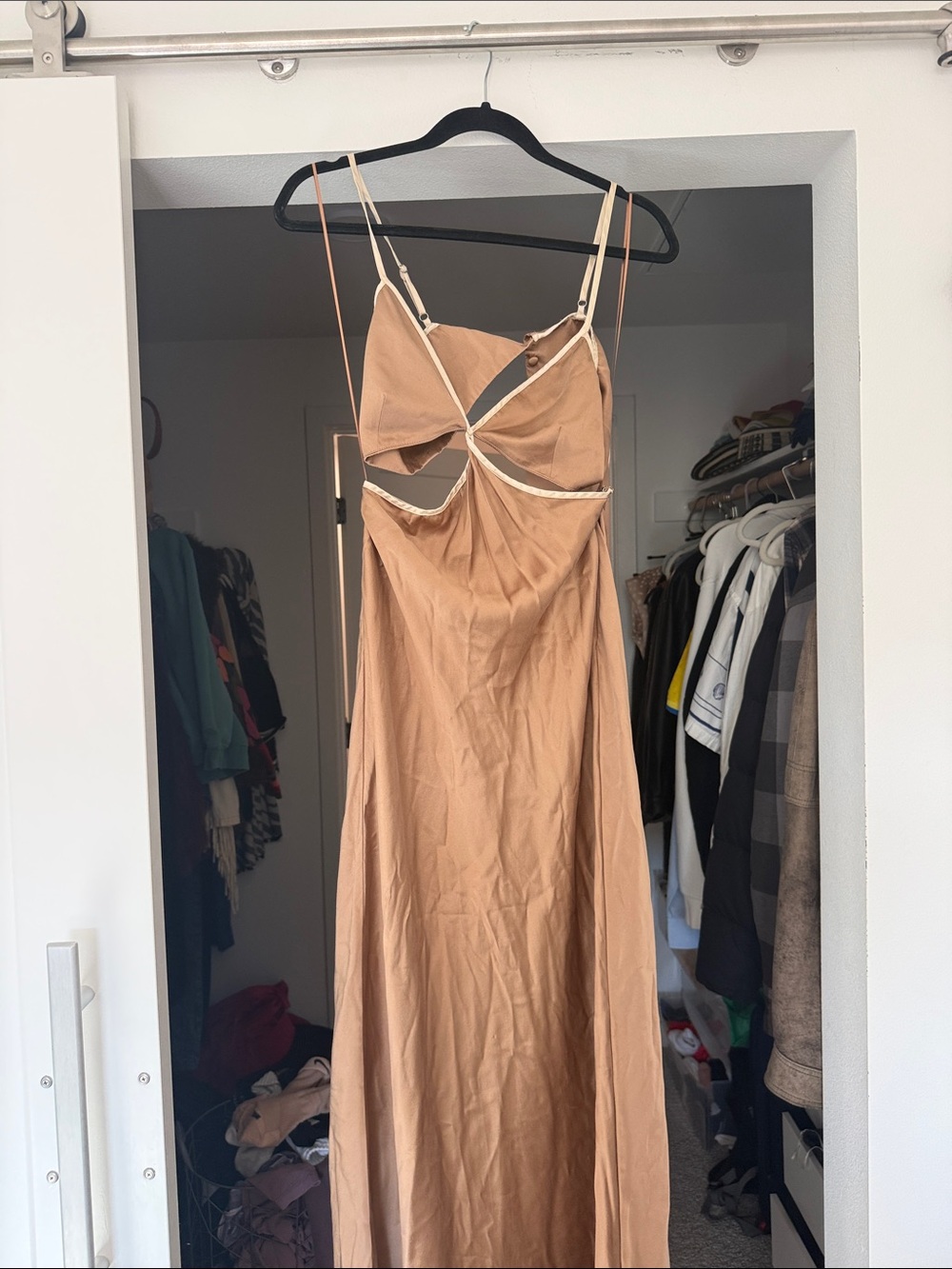 Reformation Women's Cutout Slip Dress in Camel